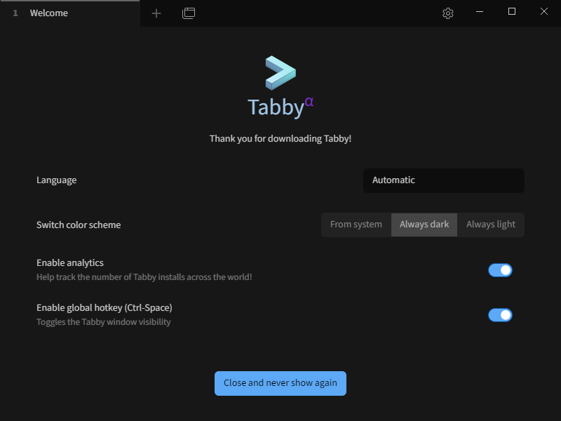 tabby main window